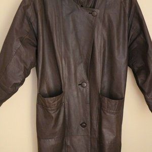 Brown Leather Overcoat - Express